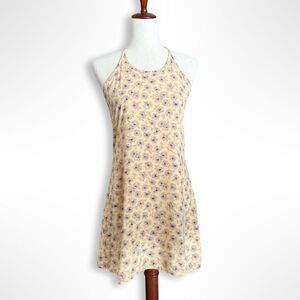 VTG 90s Blue & Yellow Spaghetti Strap Dini Dress, S, Cottagecore Summer